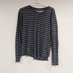 Vince Lightweight Striped Long Sleeve Top Navy Blue White Size Small